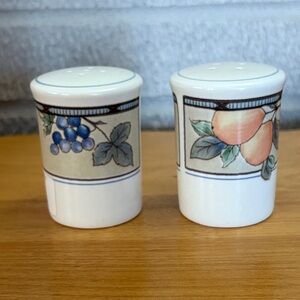Mikasa Intaglio CAC29 Garden Harvest Salt and Pepper Set Blueberry Peach NEW